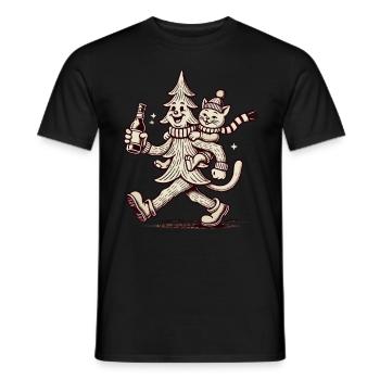 Retro Weihnachtsbaum Und Katze Winterspaß - Männer T-Shirt - Schwarz - Vorne - AI Model Male 178 light (178cm)