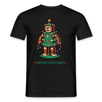 Ours blanc joyeux Noël avec des guirlandes lumineuses - T-shirt homme - noir - Devant - AI Model Male 178 light (178cm)