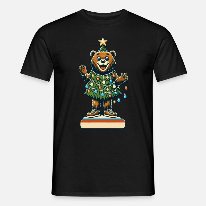 Fröhlicher Bär Mit Weihnachtslichtern - Männer T-Shirt - Schwarz