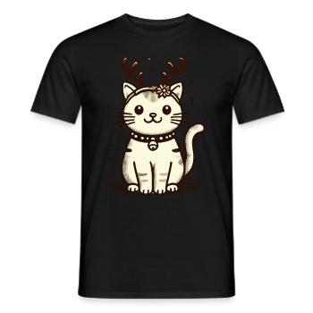 Chat de Noël avec des bois de renne - T-shirt homme - noir - Devant - AI Model Male 178 light (178cm)