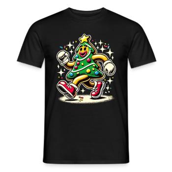 Funny Christmas tree in comic style - Men's T-Shirt - black - Front - AI Model Male 178 light (178cm)
