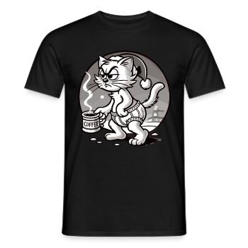 Mürrische Katze Mit Kaffee Weihnachten - Männer T-Shirt - Schwarz - Vorne - AI Model Male 178 light (178cm)