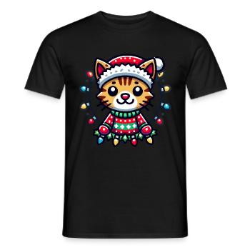 Weihnachtliche Katzenfreude Mit Lichtern - Männer T-Shirt - Schwarz - Vorne - AI Model Male 178 light (178cm)