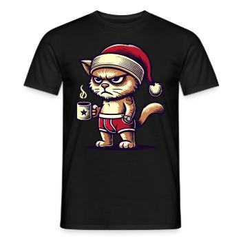 Lustige Mürrische Weihnachtskatze - Männer T-Shirt - Schwarz - Vorne - AI Model Male 178 light (178cm)