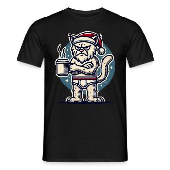 Mürrische Katze Mit Einem Weihnachtsmütze - Männer T-Shirt - Schwarz - Vorne - AI Model Male 178 light (178cm)