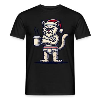 Lustige Mürrische Weihnachtskatze Mit Kaffee - Männer T-Shirt - Schwarz - Vorne - AI Model Male 178 light (178cm)