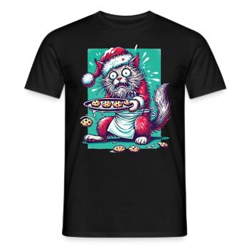 Cat Christmas Cookie Chaos Fun - Men's T-Shirt - black - Front - AI Model Male 178 light (178cm)