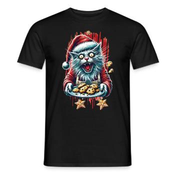 Crazy Cat Christmas Cookie Chaos - Men's T-Shirt - black - Front - AI Model Male 178 light (178cm)