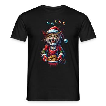 Weihnachten Katze Mit Plätzchen - Männer T-Shirt - Schwarz - Vorne - AI Model Male 178 light (178cm)