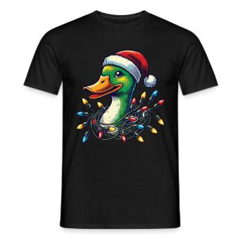 Weihnachten Lustige Ente Mit Lichterkette - Männer T-Shirt - Schwarz - Vorne - AI Model Male 178 light (178cm)