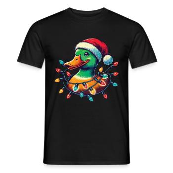 Drôle de canard avec lumière de Noël - T-shirt homme - noir - Devant - AI Model Male 178 light (178cm)