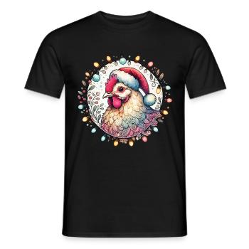 Coq de Noël avec des guirlandes lumineuses - T-shirt homme - noir - Devant - AI Model Male 178 light (178cm)
