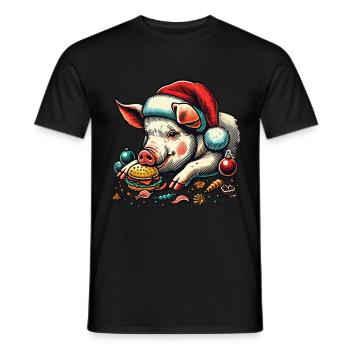 Christmas Eaten Pig with Burger - Men's T-Shirt - black - Front - AI Model Male 178 light (178cm)