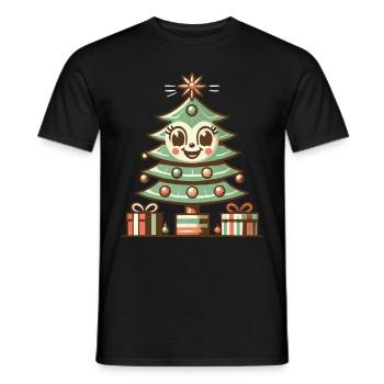 Fröhlicher Weihnachtsbaum Mit Geschenken - Männer T-Shirt - Schwarz - Vorne - AI Model Male 178 light (178cm)