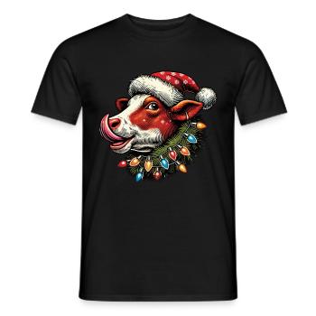 Weihnachten Lustige Kuh Mit Lichterkette - Männer T-Shirt - Schwarz - Vorne - AI Model Male 178 light (178cm)