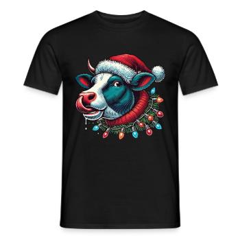 Weihnachten Lustige Kuh Mit Lichterkette - Männer T-Shirt - Schwarz - Vorne - AI Model Male 178 light (178cm)