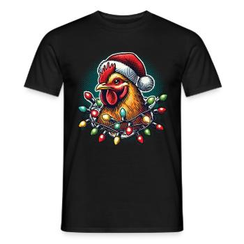 Coq de Noël drôle avec des guirlandes lumineuses - T-shirt homme - noir - Devant - AI Model Male 178 light (178cm)