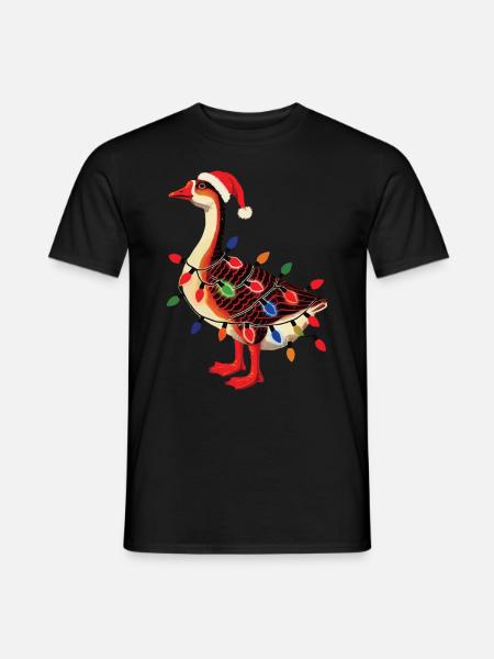 Weihnachtlicher Tollpatsch Gans Mit Lichterkette - Männer T-Shirt - Schwarz