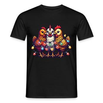 Poulets drôles de Noël avec des guirlandes lumineuses - T-shirt homme - noir - Devant - AI Model Male 178 light (178cm)