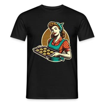 Vintage baker with cookie tray illustration - Men's T-Shirt - black - Front - AI Model Male 178 light (178cm)