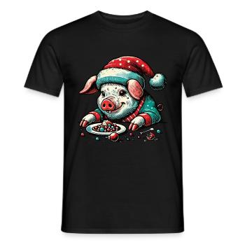 Gieriges Weihnachtsschwein - Männer T-Shirt - Schwarz - Vorne - AI Model Male 178 light (178cm)