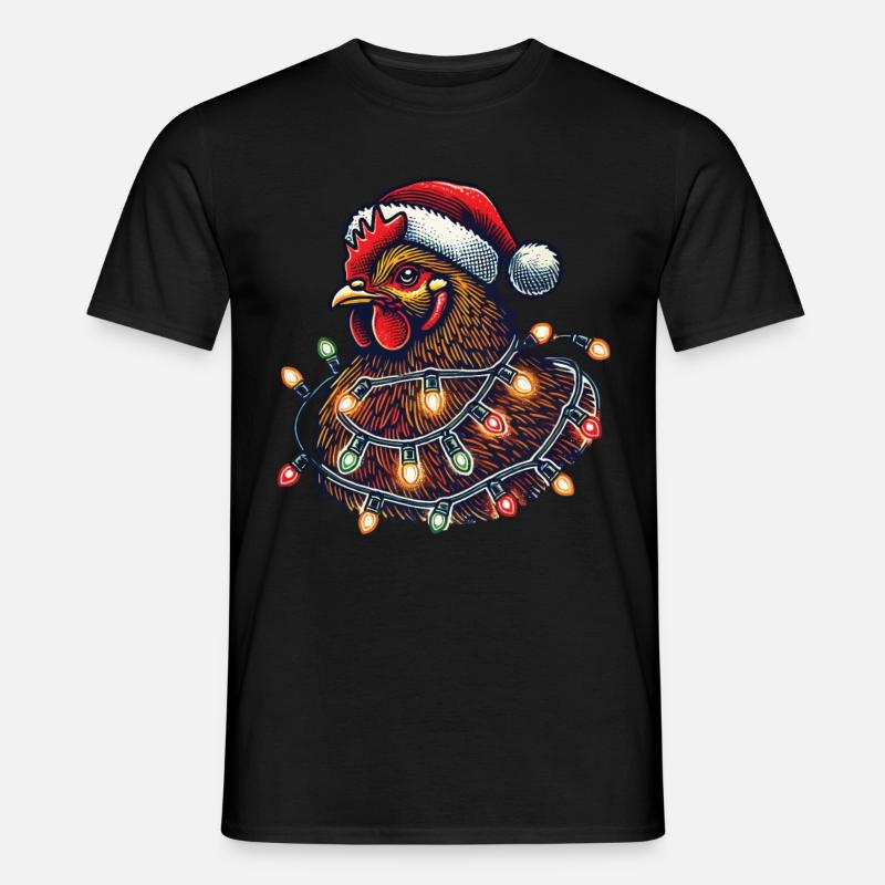 Weihnachtshuhn Mit Lichterkette - Männer T-Shirt - Schwarz
