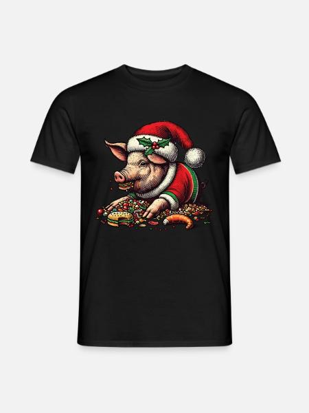 Christmassy gluttony pig - Men's T-Shirt - black