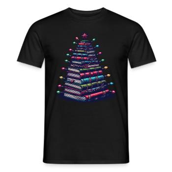 Book Stack Tree for Book Lovers Christmas - Men's T-Shirt - black - Front - AI Model Male 178 light (178cm)