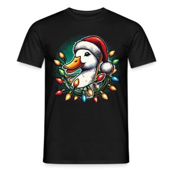 Funny duck with Christmas lights - Men's T-Shirt - black - Front - AI Model Male 178 light (178cm)