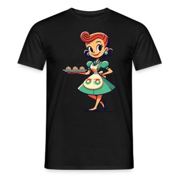 Femme au foyer rétro avec plateau à biscuits - T-shirt homme - noir - Devant - AI Model Male 178 light (178cm)