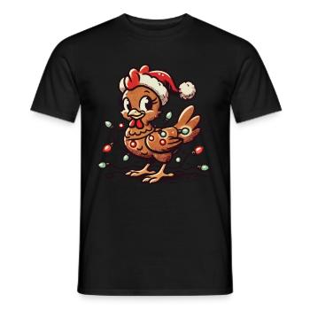 Poulet de Noël avec guirlandes lumineuses - T-shirt homme - noir - Devant - AI Model Male 178 light (178cm)