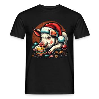 Greedy Christmas piglet in festive style - Men's T-Shirt - black - Front - AI Model Male 178 light (178cm)