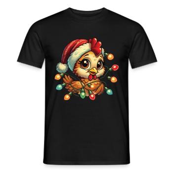 Lustiges Weihnachtshuhn Mit Lichterkette - Männer T-Shirt - Schwarz - Vorne - AI Model Male 178 light (178cm)