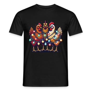 Poulets drôles de Noël avec des guirlandes lumineuses - T-shirt homme - noir - Devant - AI Model Male 178 light (178cm)