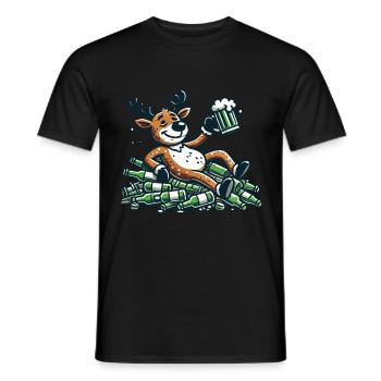 Funny Christmas Reindeer for Beer Lovers - Men's T-Shirt - black - Front - AI Model Male 178 light (178cm)