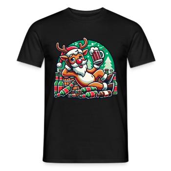 Funny reindeer with beer for Christmas - Men's T-Shirt - black - Front - AI Model Male 178 light (178cm)