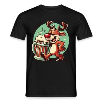 Funny reindeer with beer mug for Christmas - Men's T-Shirt - black - Front - AI Model Male 178 light (178cm)