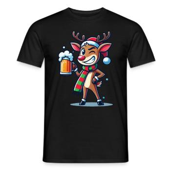 Funny Christmas Reindeer With Beer Mug - Men's T-Shirt - black - Front - AI Model Male 178 light (178cm)