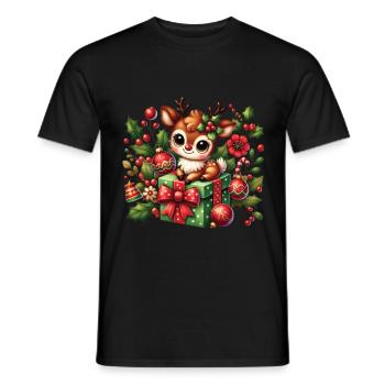 Mignon renne de Noël avec cadeau - T-shirt homme - noir - Devant - AI Model Male 178 light (178cm)