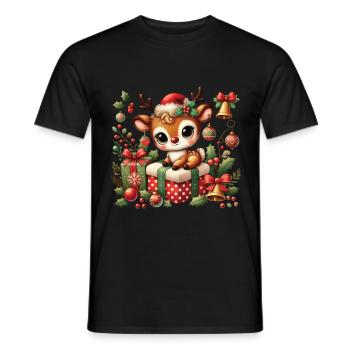 Mignon renne avec décoration de Noël - T-shirt homme - noir - Devant - AI Model Male 178 light (178cm)