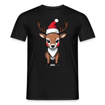 Cute Reindeer with Santa Hat - Men's T-Shirt - black - Front - AI Model Male 178 light (178cm)