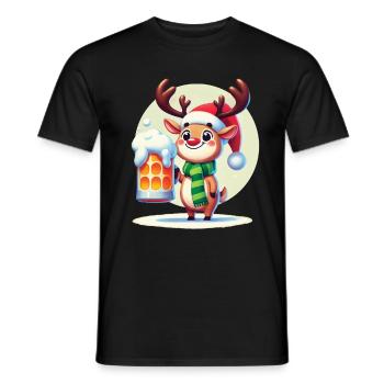 Beer and Christmas Reindeer With Beer Mug - Men's T-Shirt - black - Front - AI Model Male 178 light (178cm)
