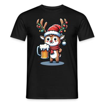 Christmas reindeer with beer mug - Men's T-Shirt - black - Front - AI Model Male 178 light (178cm)