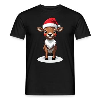 Christmas reindeer with cap - Men's T-Shirt - black - Front - AI Model Male 178 light (178cm)