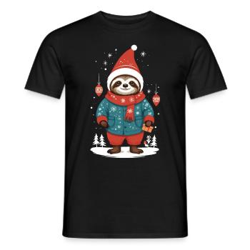 Cozy Christmas sloth in winter forest - Men's T-Shirt - black - Front - AI Model Male 178 light (178cm)