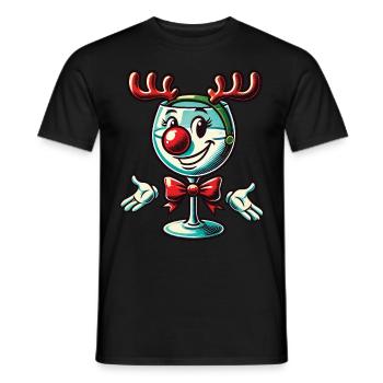 Christmas wine glass reindeer motif - Men's T-Shirt - black - Front - AI Model Male 178 light (178cm)