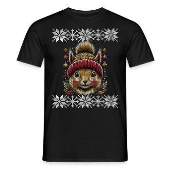 Winterfreude Mit Eichhörnchen Im Strickmuster - Männer T-Shirt - Schwarz - Vorne - AI Model Male 178 light (178cm)