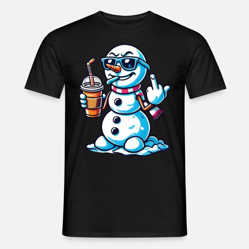 Cooler Schneemann Mit Mittelfinger Statement - Männer T-Shirt - Schwarz