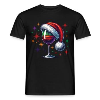 Weihnachtliches Weinglas Mit Weihnachtsmütze - Männer T-Shirt - Schwarz - Vorne - AI Model Male 178 light (178cm)