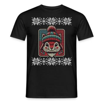 Winter squirrel with hat and pattern - Men's T-Shirt - black - Front - AI Model Male 178 light (178cm)